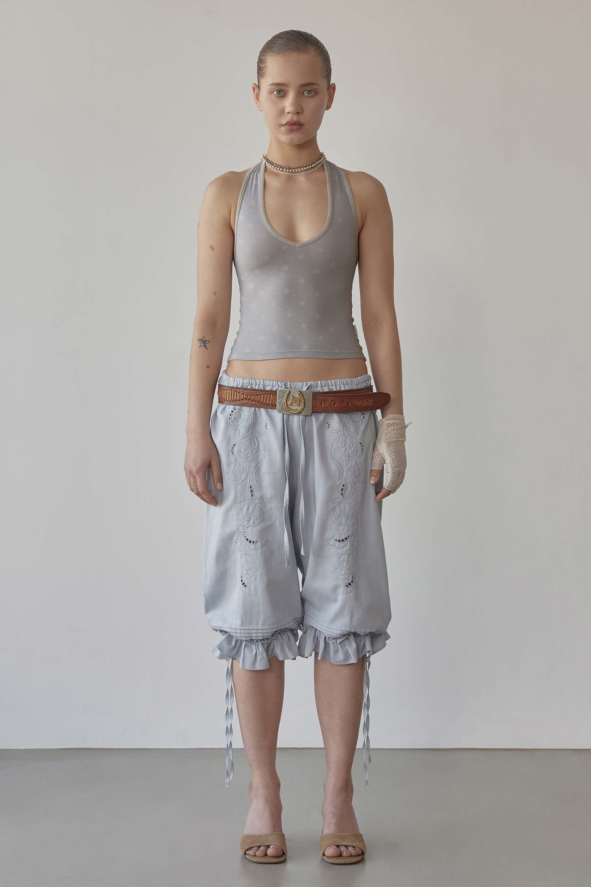 Star Halter Top Pale Gray